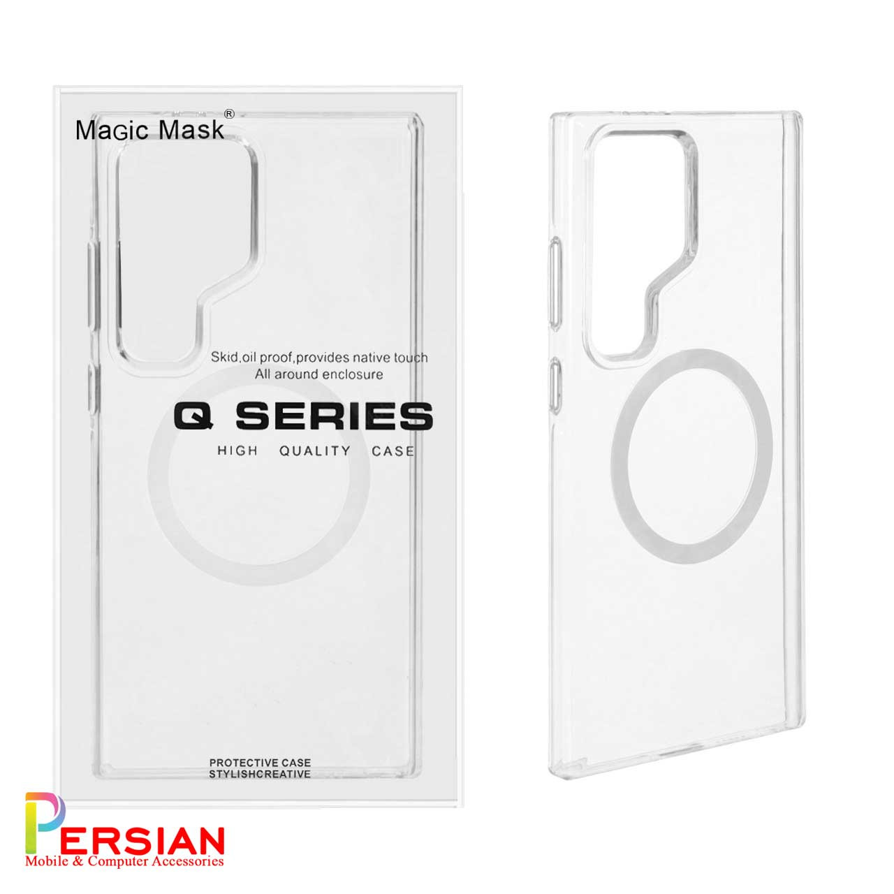 قاب گوشی سامسونگ S24 الترا تمام شفاف کریستالی با مگ سیف مدل آیرون مجیک Magic Mask Iron Magic Samsung S24 Ultra