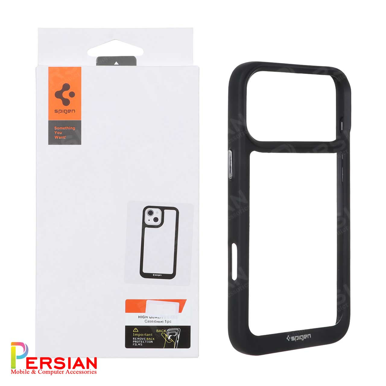 قاب آیفون 17 پرومکس اسپیگن مدل دور مشکی شفاف لنز برجسته Spigen Black TPU Clear Case IPhone 17 Pro Max