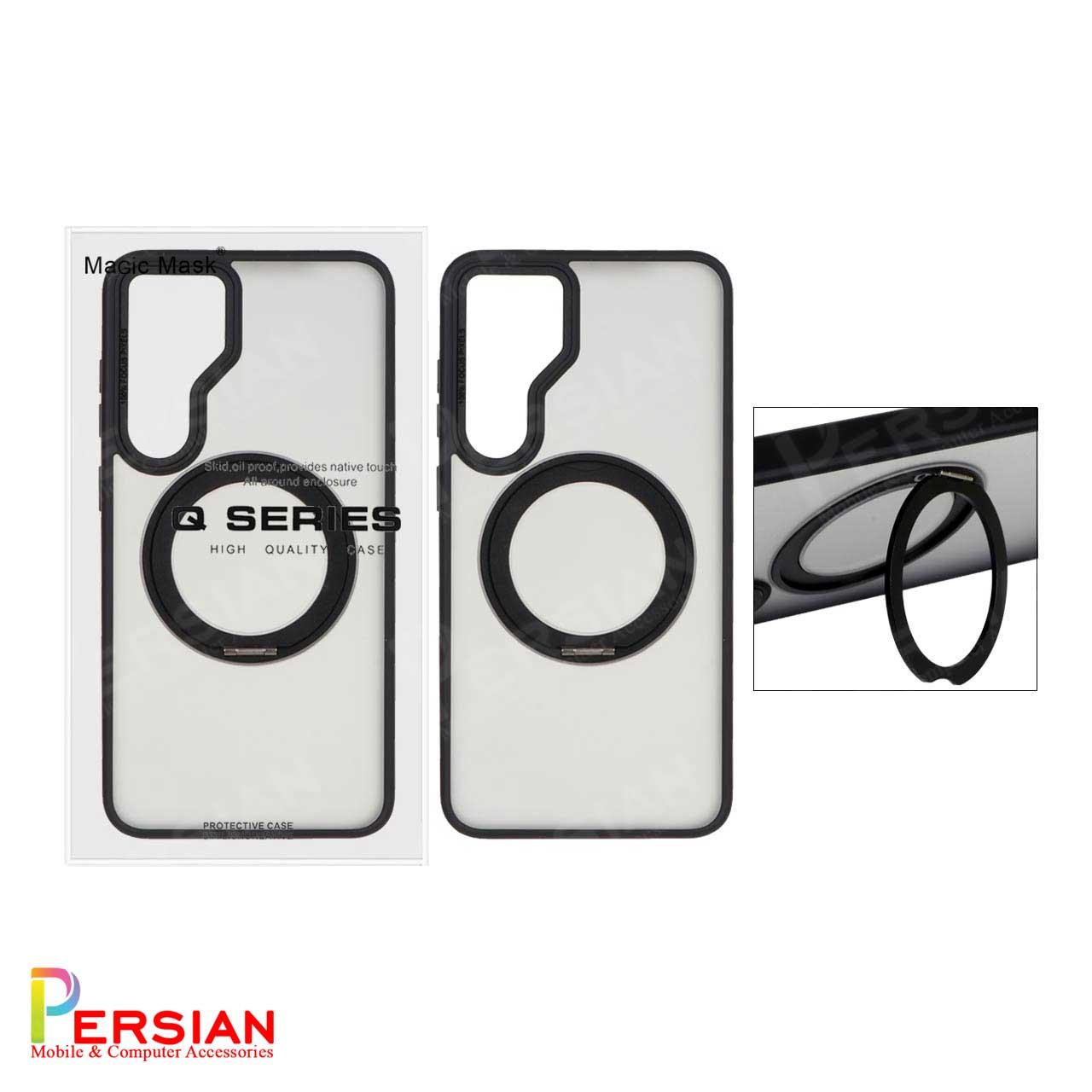 قاب سامسونگ S24 FE مات مگ سیف دار و استندشو برند مجیک ماسک MagicMask Samsung S24 FE