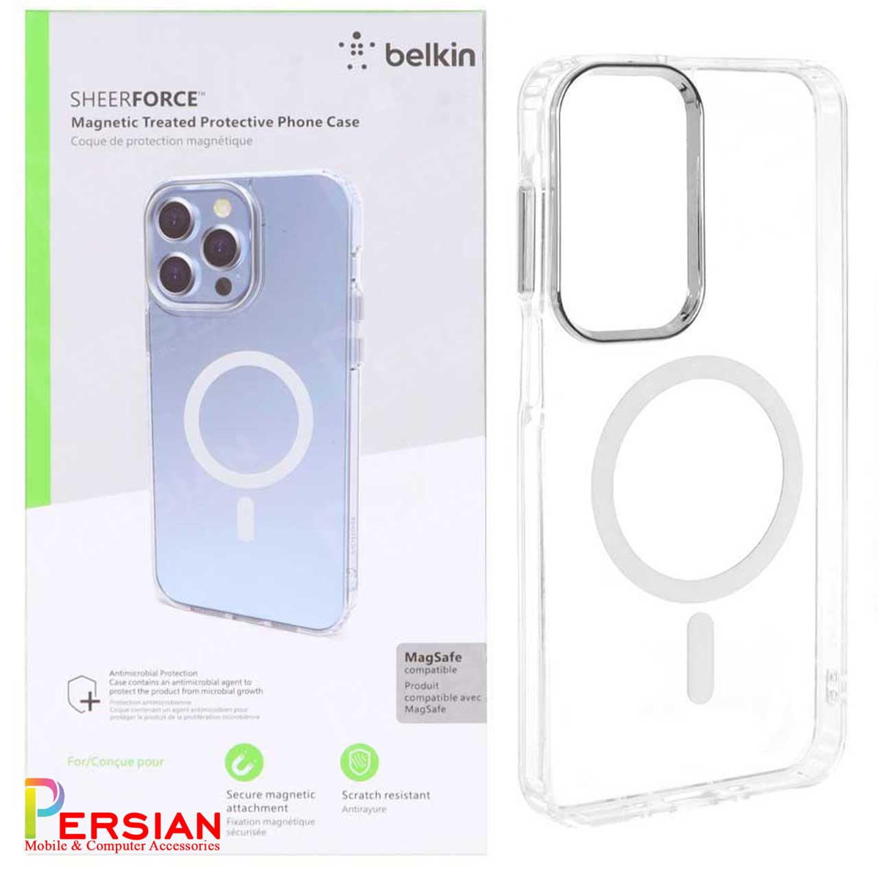 قاب شفاف گوشی سامسونگ A26 برند بلکین با مگ سیف و دکمه و رینگ متال Belkin For Samsung A26