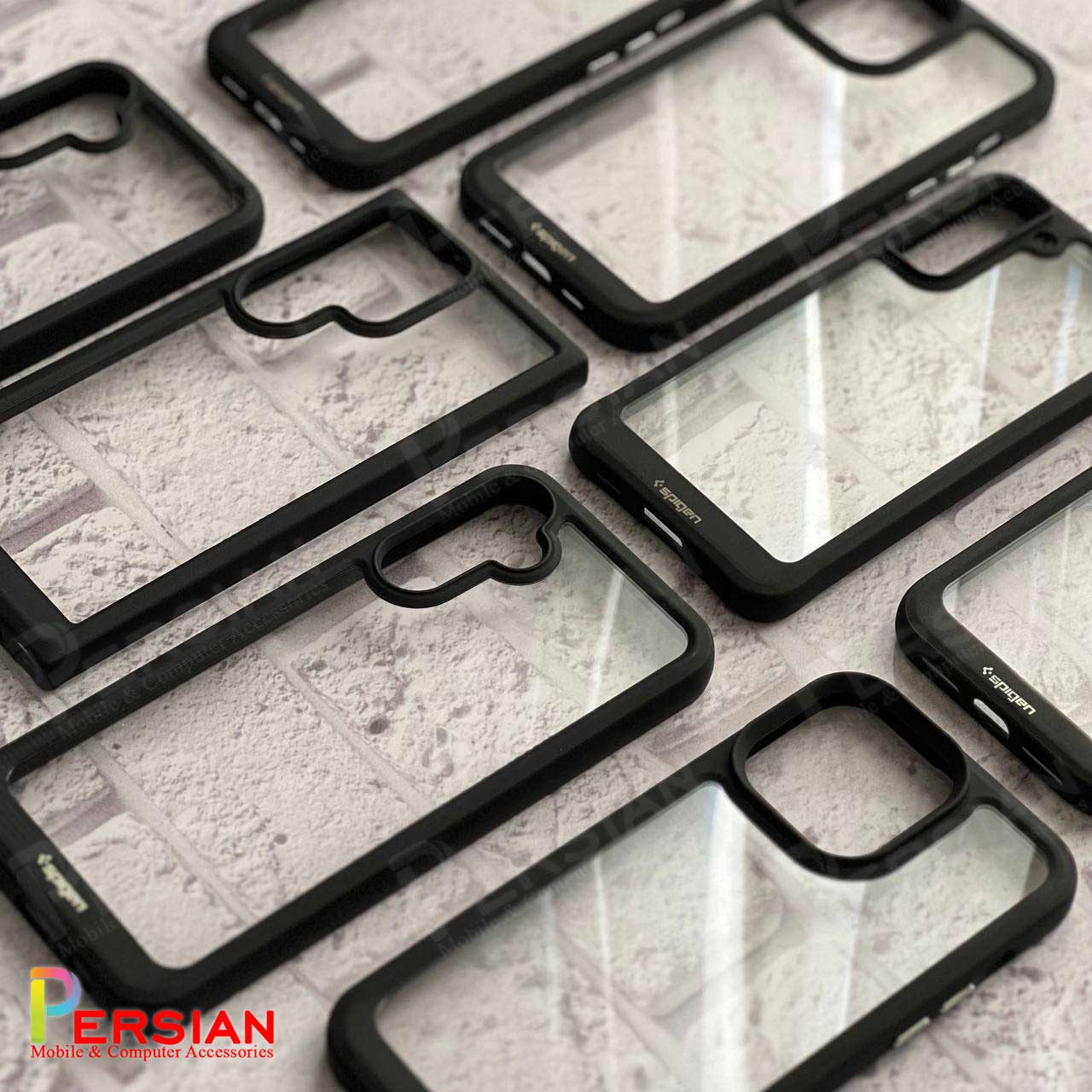 قاب سامسونگ A55 اسپیگن مدل دور مشکی شفاف لنز برجسته  Spigen Black TPU Clear Case Samsung A55