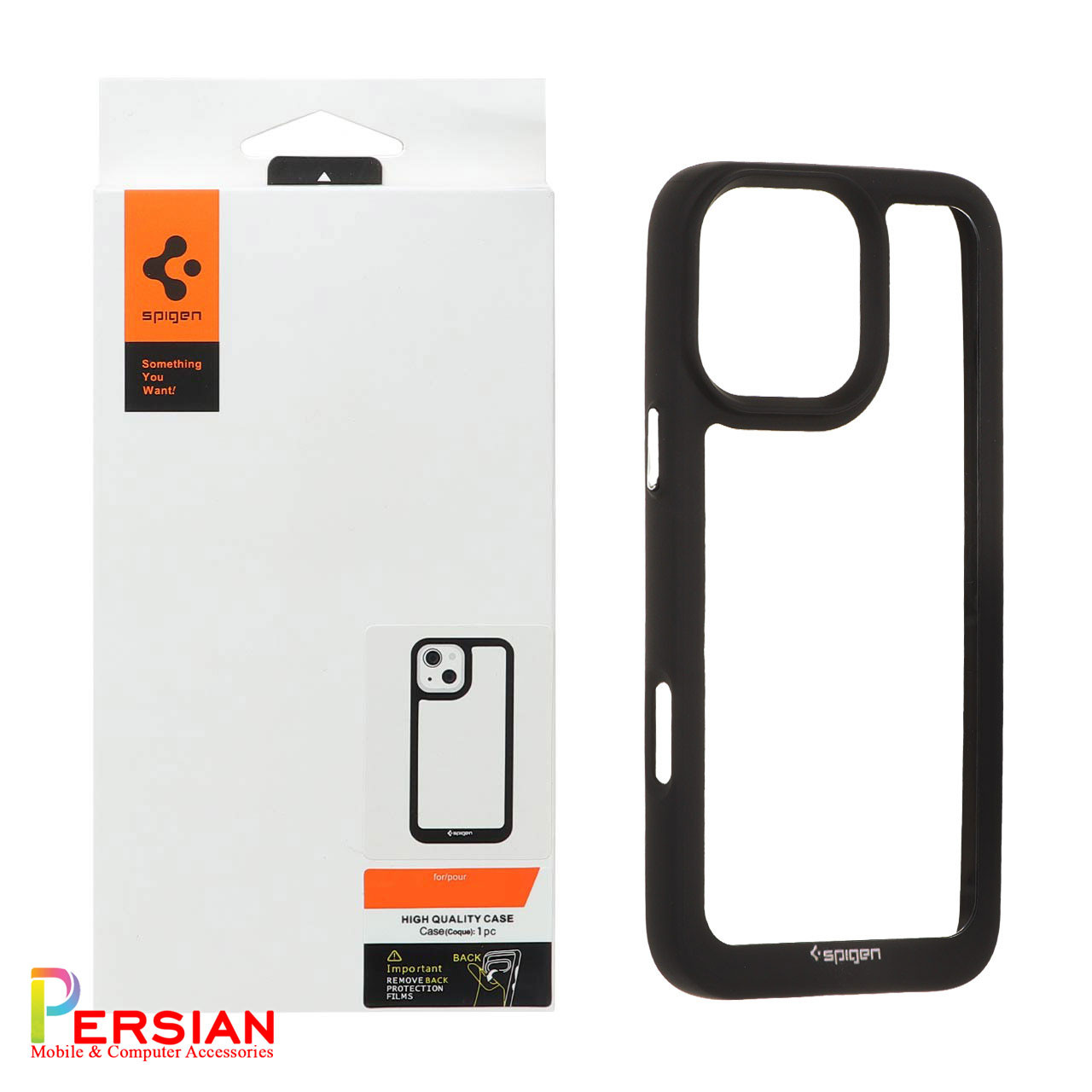 قاب آیفون 16 پرومکس اسپیگن مدل دور مشکی شفاف لنز برجسته Spigen Black TPU Clear Case IPhone 16 Pro Max