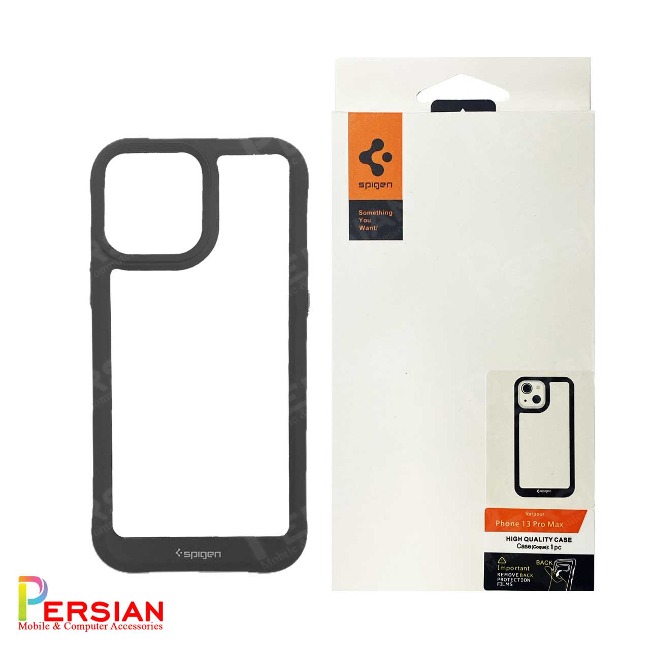 قاب آیفون 14 اسپیگن مدل دور مشکی شفاف لنز برجسته Spigen Black TPU Clear Case IPhone 14