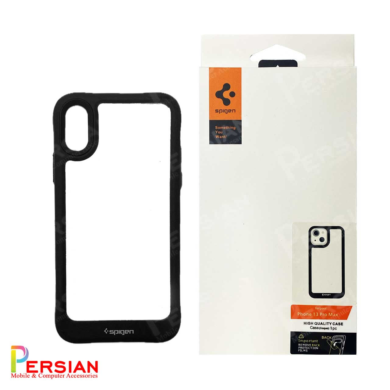 قاب آیفون X - Xs اسپیگن مدل دور مشکی شفاف لنز برجسته Spigen Black TPU Clear Case IPhone X - Xs
