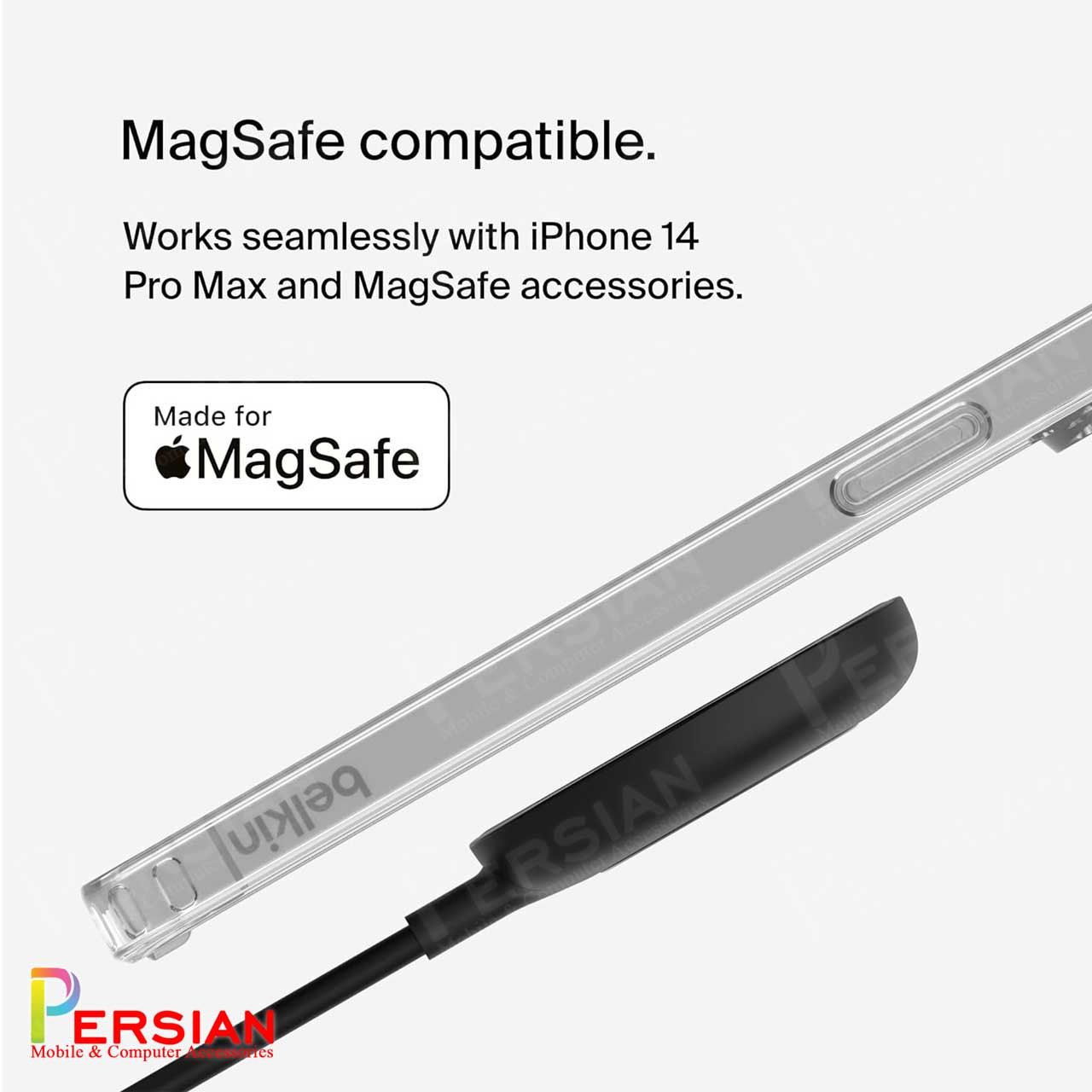قاب شفاف گوشی آیفون 17 برند بلکین با مگ سیف و دکمه و رینگ متال Belkin For IPhone 17