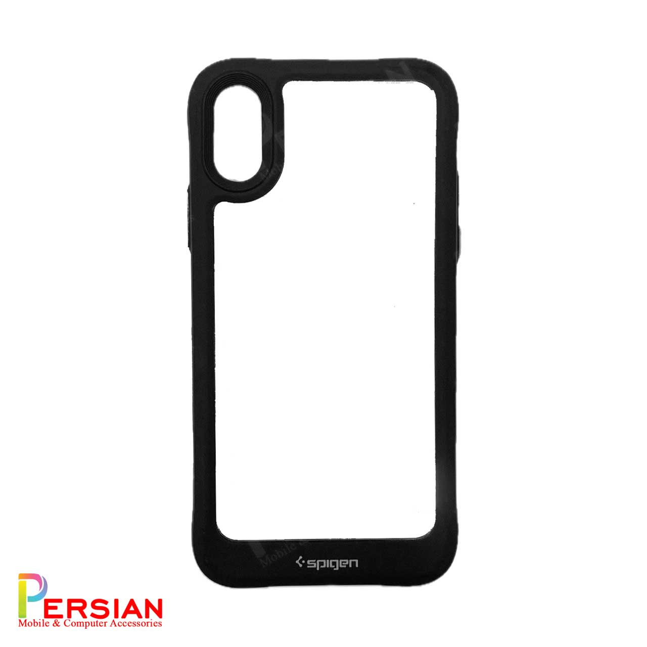 قاب آیفون X - Xs اسپیگن مدل دور مشکی شفاف لنز برجسته Spigen Black TPU Clear Case IPhone X - Xs