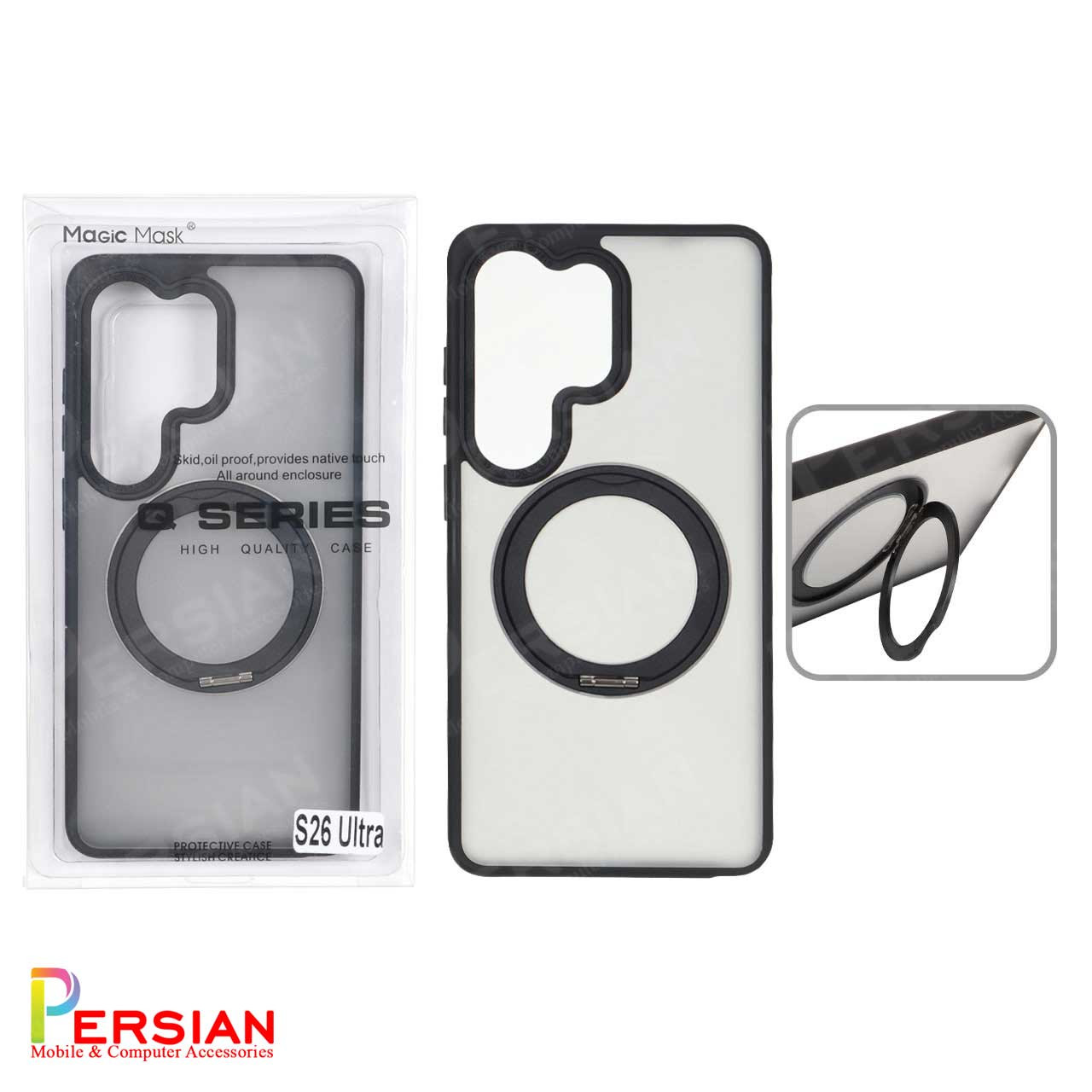 قاب سامسونگ S26 الترا مات مگ سیف دار و استندشو برند مجیک ماسک MagicMask Samsung S26 Ultra