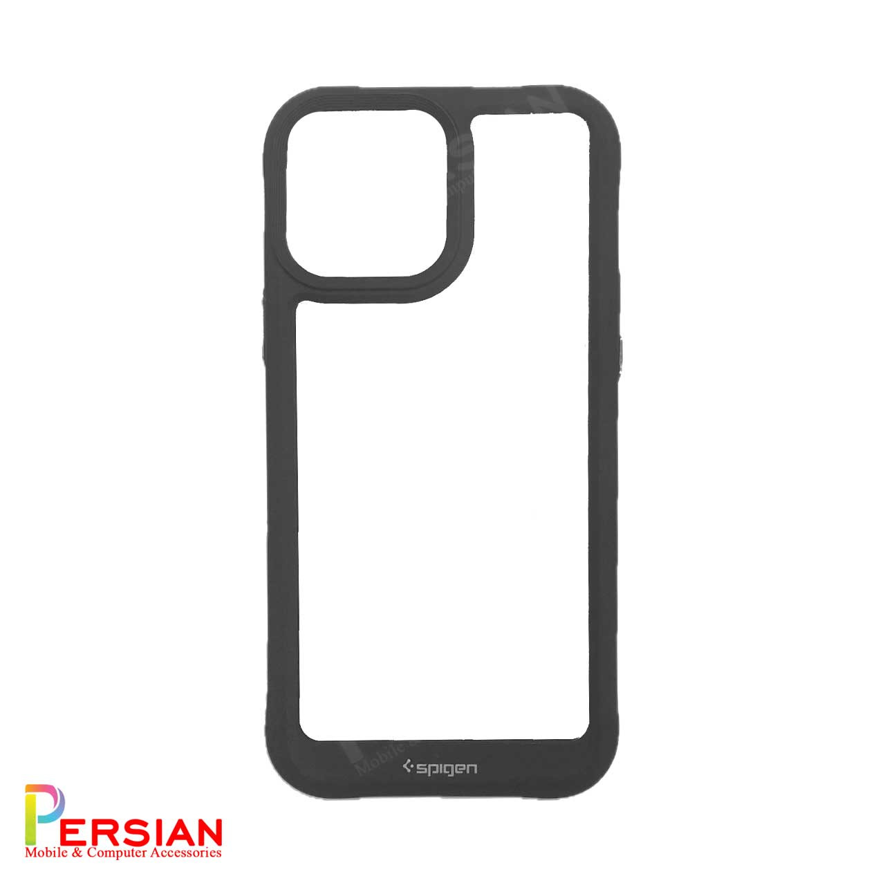قاب آیفون 12 پرومکس اسپیگن مدل دور مشکی شفاف لنز برجسته Spigen Black TPU Clear Case IPhone 12 Pro Max