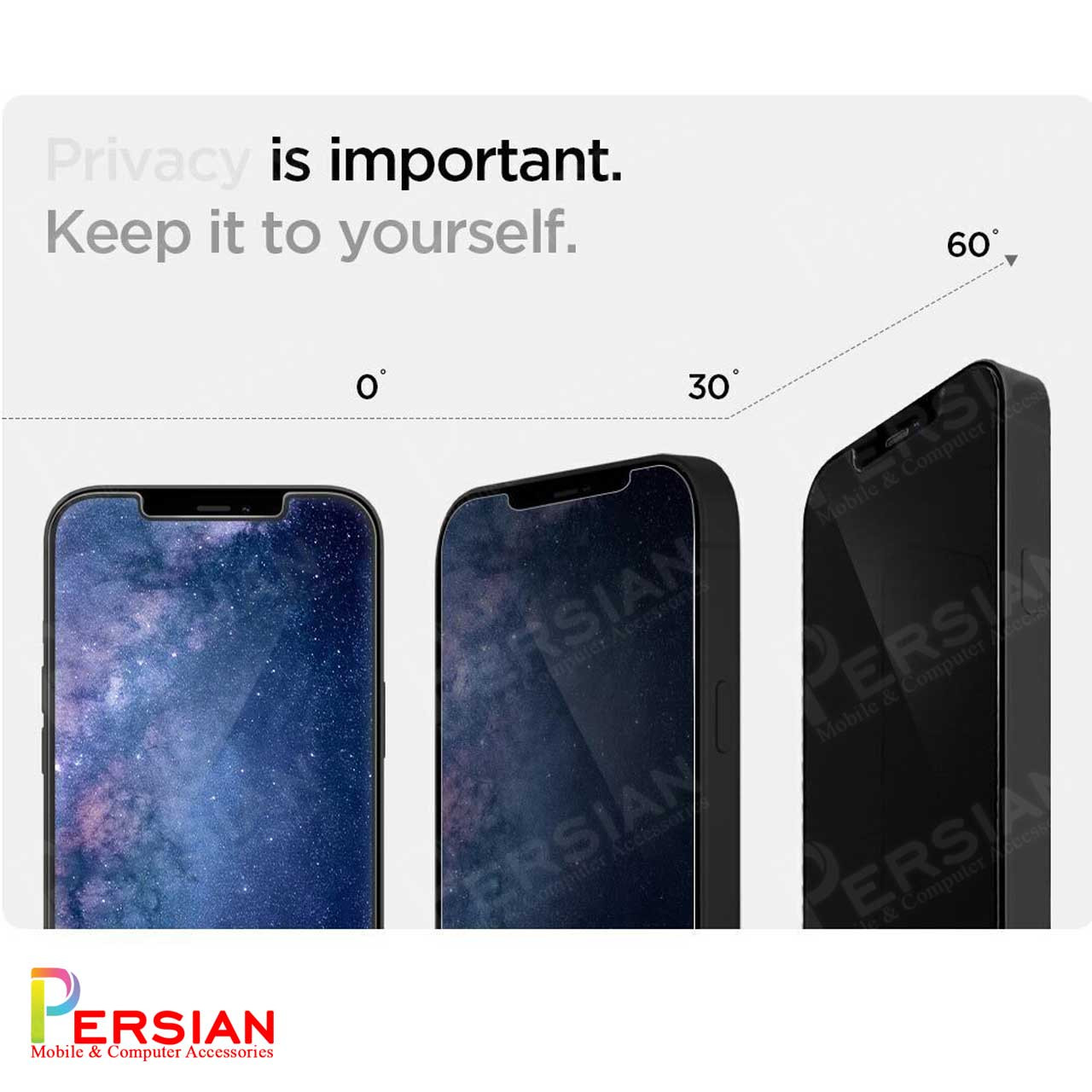 گلس Privacy آیفون 12 برند Spigen مدل Spigen GLASS.TR iPhone 12 Privacy SLIM HD