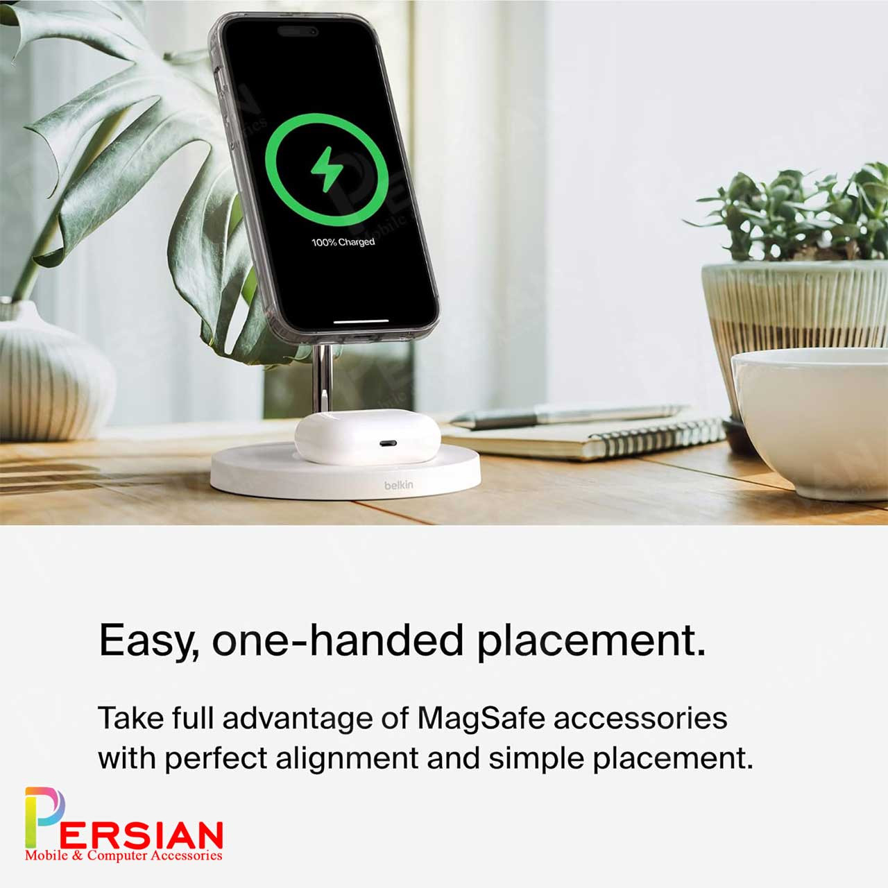 قاب شفاف گوشی آیفون 17 برند بلکین با مگ سیف و دکمه و رینگ متال Belkin For IPhone 17